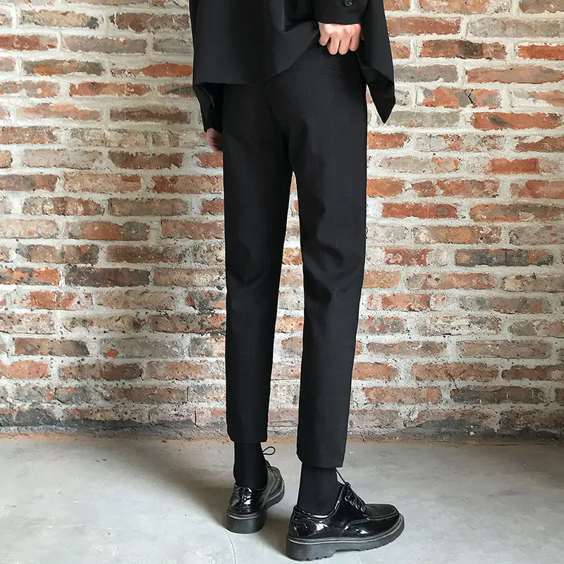 

Men's casual trousers 2020 spring and summer new solid color straight slim plaid trousers young personality fashion trend men's
