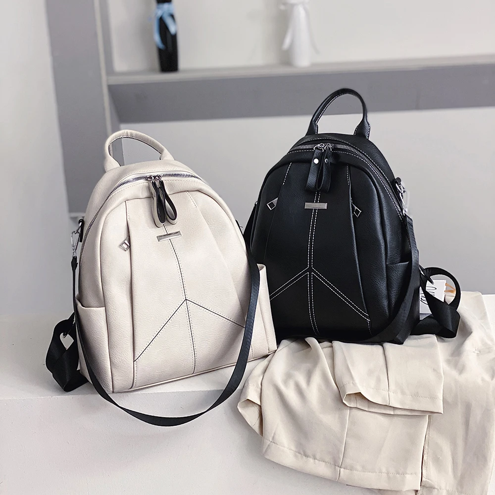 

2020 spring new soft leather ladies backpack brand luxury designer large capacity casual travel bag white main Backpack woman