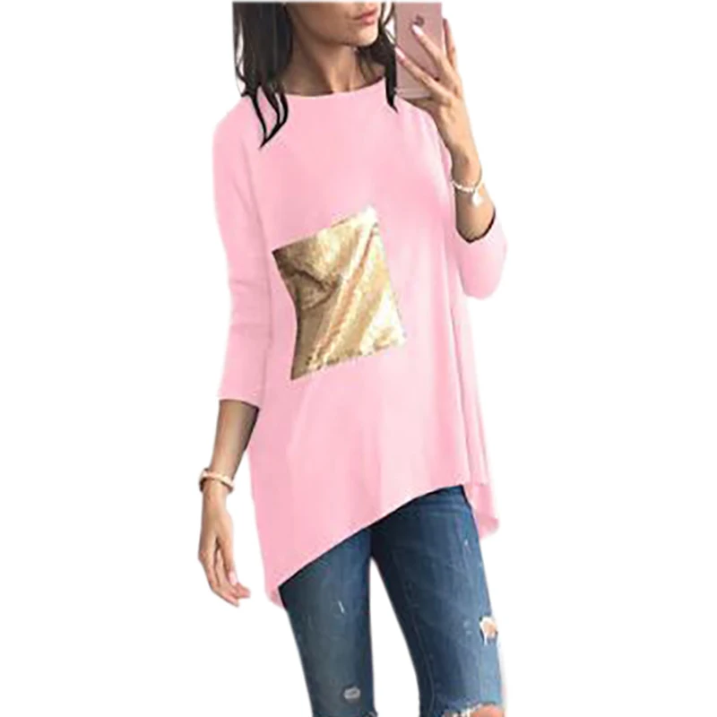 3 цвета топы осенняя Асимметричная туника для девочек рубашка с круглым вырезом