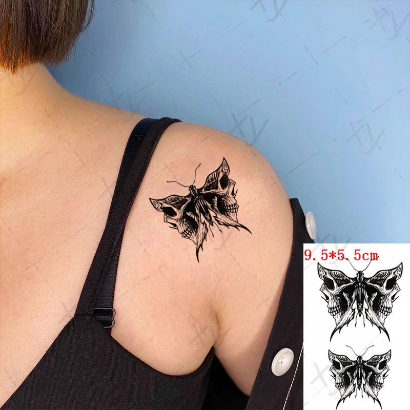 Водостойкая Временная тату наклейка черная бабочка скелет маленький размер боди