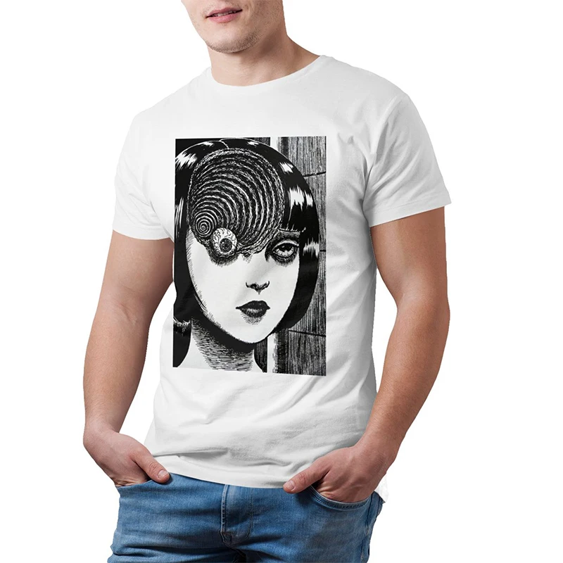

Uzumaki Junji Ito T Shirt UZUMAKI T-Shirt Cute Male Tee Shirt Beach XXX Printed Cotton Short Sleeve Tshirt