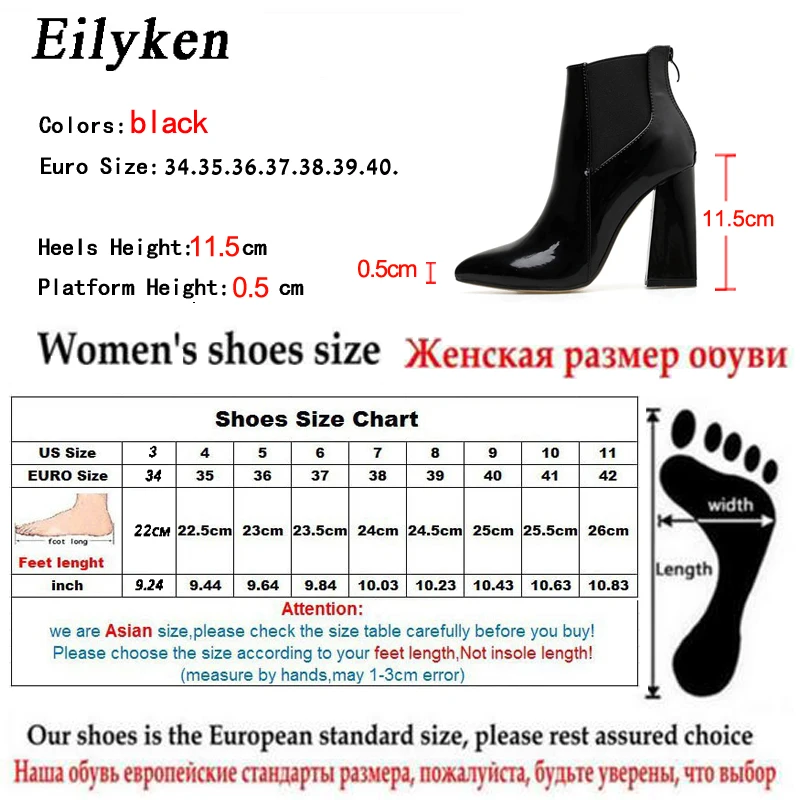 EilyKen/модные женские ботильоны Зимние полусапожки из лакированной кожи на толстом