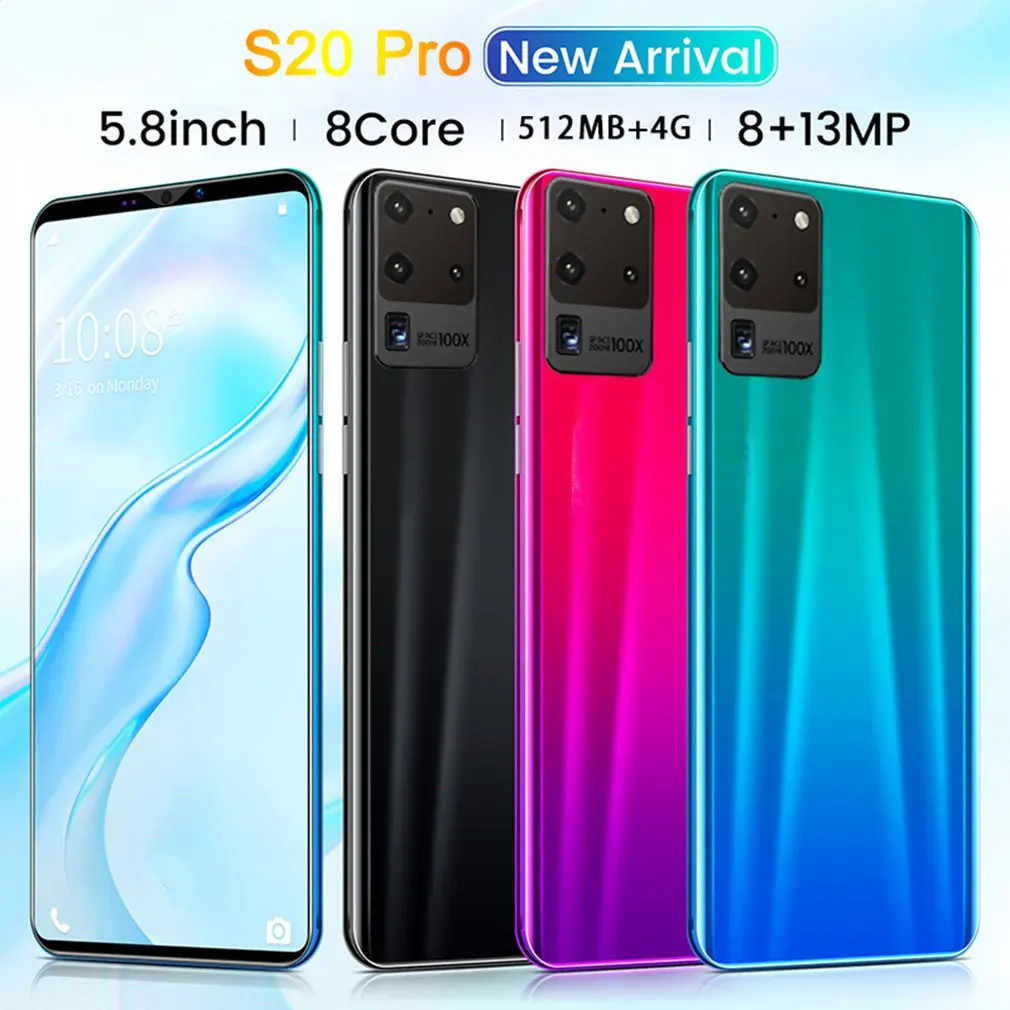 

S20 Pro Smartphone 5.8 Inch Screen Smartphone 512M+4G Android Smartphone 3D Glass Plated Back Cover Red