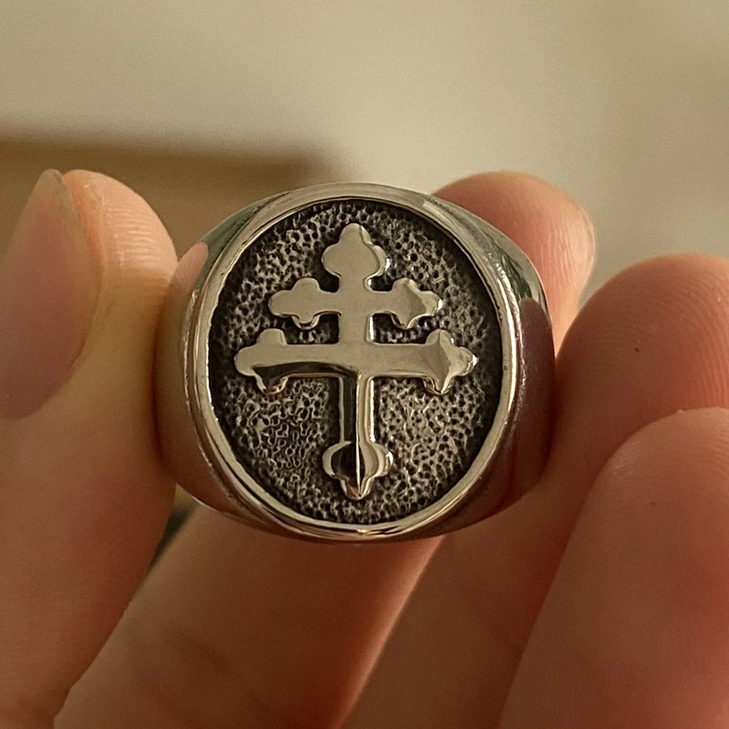 

Lorraine Cross Ring Gold Titanium Stainless Steel Crux Vera Cross of Lorraine Rings for Men Punk Jewelry Wholesale