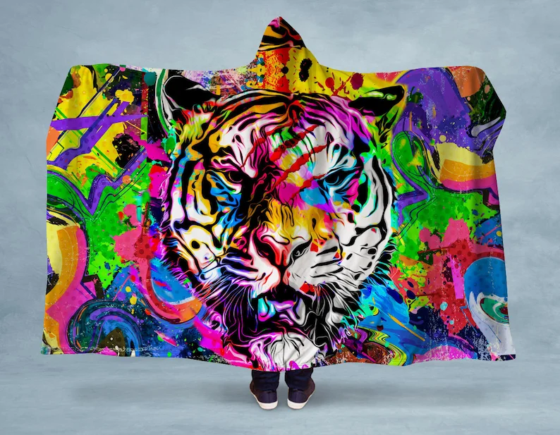 

Hoodie Blanket Abstract Tiger Hooded Sherpa Blanket - Made in the USA