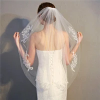 fashionable cute new style elegent lace appliques wedding veil crystal beaded comb white