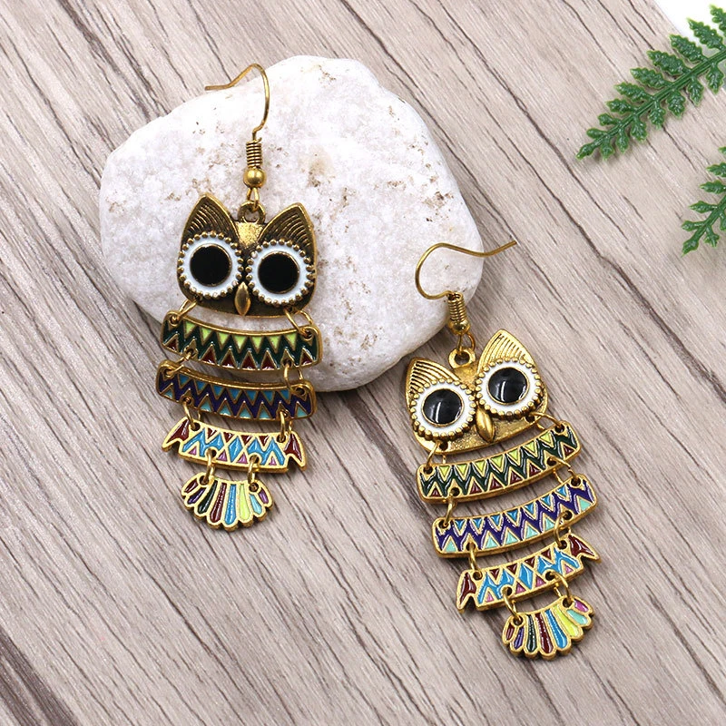 

2022 New Fashion Owl Earrings Female Fashion Earrings Colorful Oil Drop Earrings