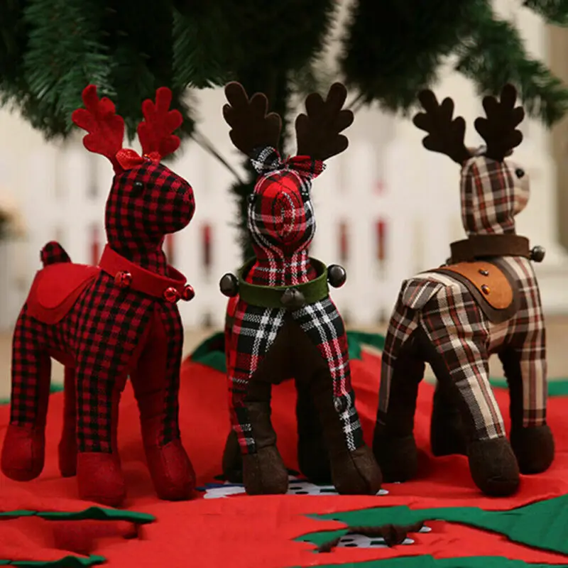 Christmas Plaid Reindeer Lattice Plush Standing Doll Home Window Table Ornament Gift | Дом и сад