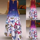 40 # Бохо женское Платье макси без рукавов размера плюс с принтом в виде бабочек платья на каждый день в винтажном стиле; В богемном стиле V образным вырезом Повседневное Платье Белое Платье