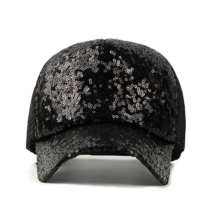 Бейсболка женская с пайетками регулируемая простая Стильная кепка от солнца
