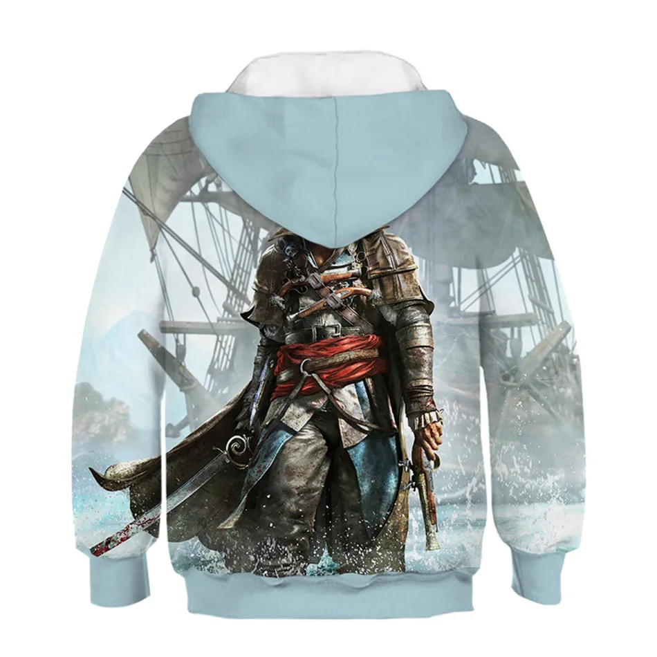 От 4 до 13 лет года, уличная одежда с 3D капюшоном Assassins Creed, толстовка для мальчиков и девочек, детский пуловер в стиле хип-хоп, толстовка с капюшоном
