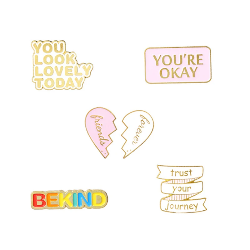 Broken Heart YOU'RE OKAY Cute Banner Enamel Pins Custom Slogan Phrase Brooch Lapel Badge Bag Jewelry Gift for Kids Friends