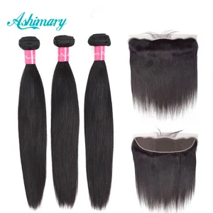 Ashimary, кружевная Фронтальная застежка с пряди, перуанские прямые волосы, 3 пряди с фронтальной Реми, человеческие волосы с фронтальной шнуровкой