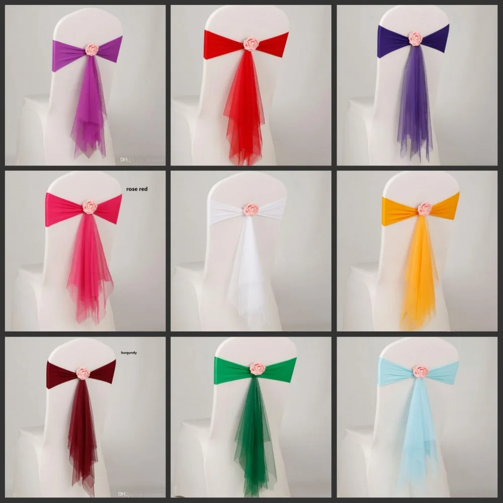 

Spandex Lycra Chair Sashes Elastic Satin Chair Bands With Buckle For Wedding Chair Cover Sashes Bows