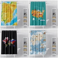world map animals shower curtain waterproof polyester fabric multiple sizes bath curtains for bathroom decor