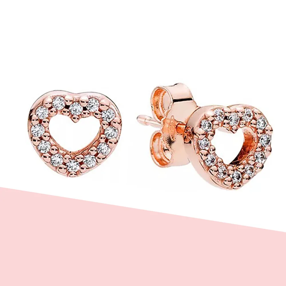 

925 серебряные блестящие earrrings Циркон розово-золотистый в форме сердца серьги из розового золота с ушками для Для женщин earrring подарок