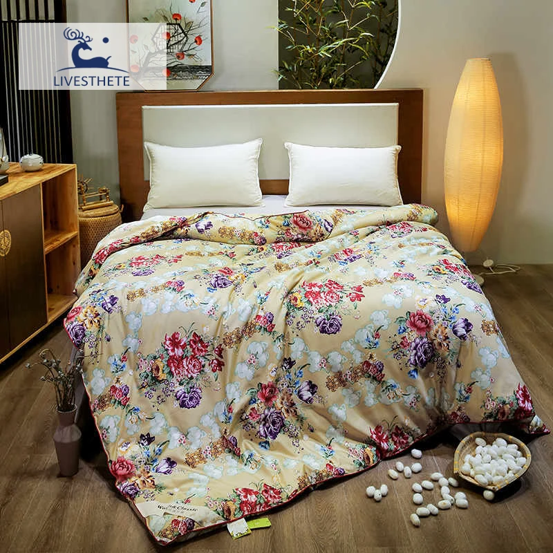 

Liv-Esthete Retro Flow 100% Silk Duvet Comforter Double Queen King Winter Quilt Free Shipping Filling Silk Healthy Skin Blanket