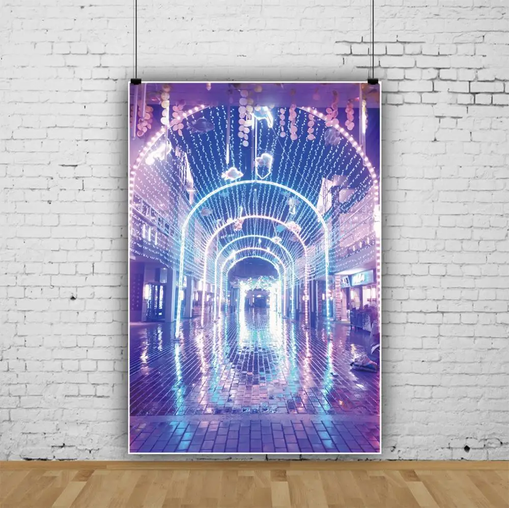 Laeacco Старый город Фэнтези синяя лампочка свет праздник вечерние живописные Фото