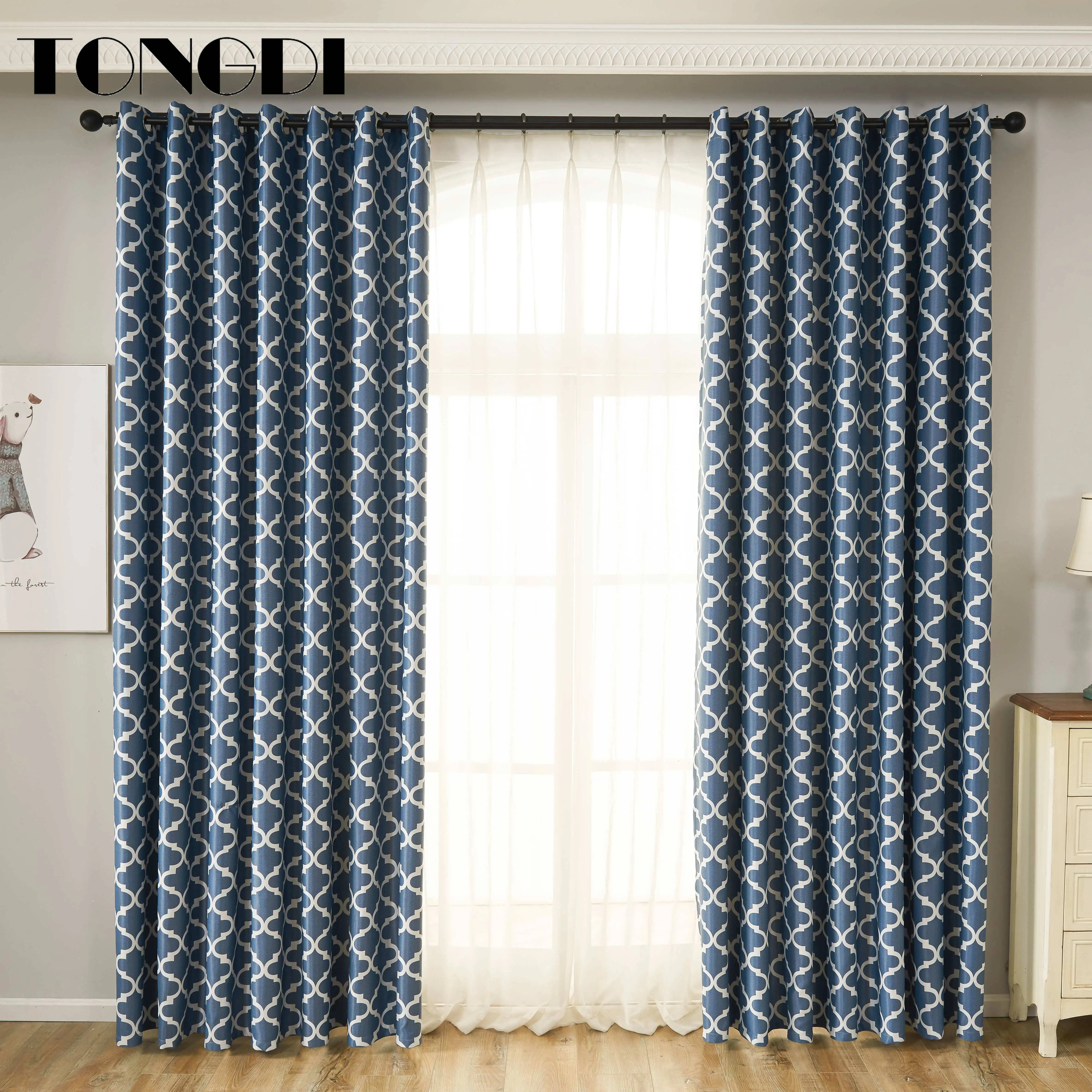 Светонепроницаемые шторы TONGDI с принтом современные сетчатые панели