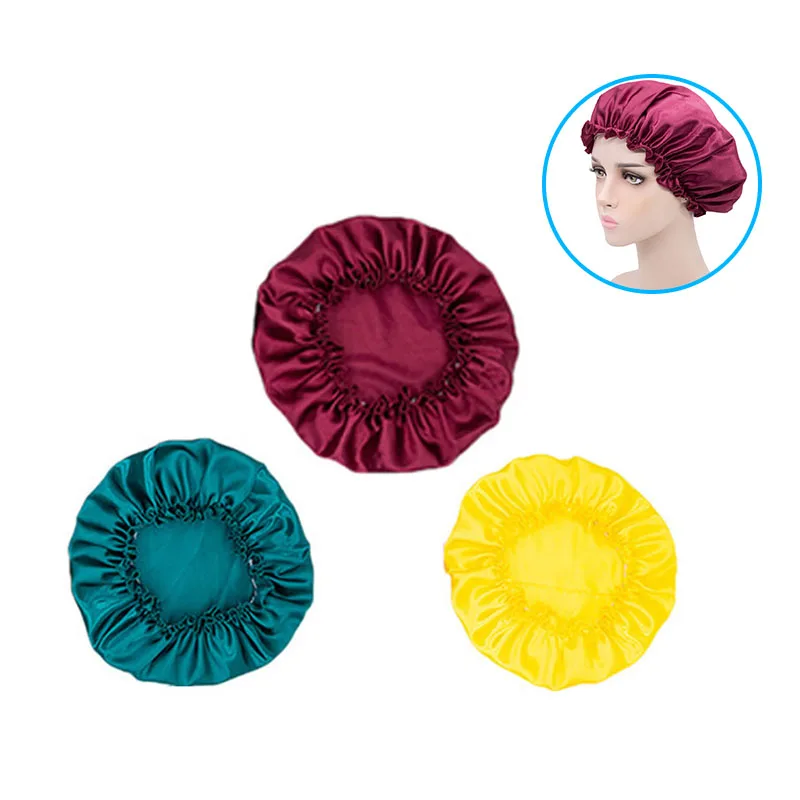 

High Quality Women Satin Nightcap Solid Sleeping Hat Hair Care Bonnet Milk Shreds Head Wrap Unisex Night Sleep Cap Beauty Salon