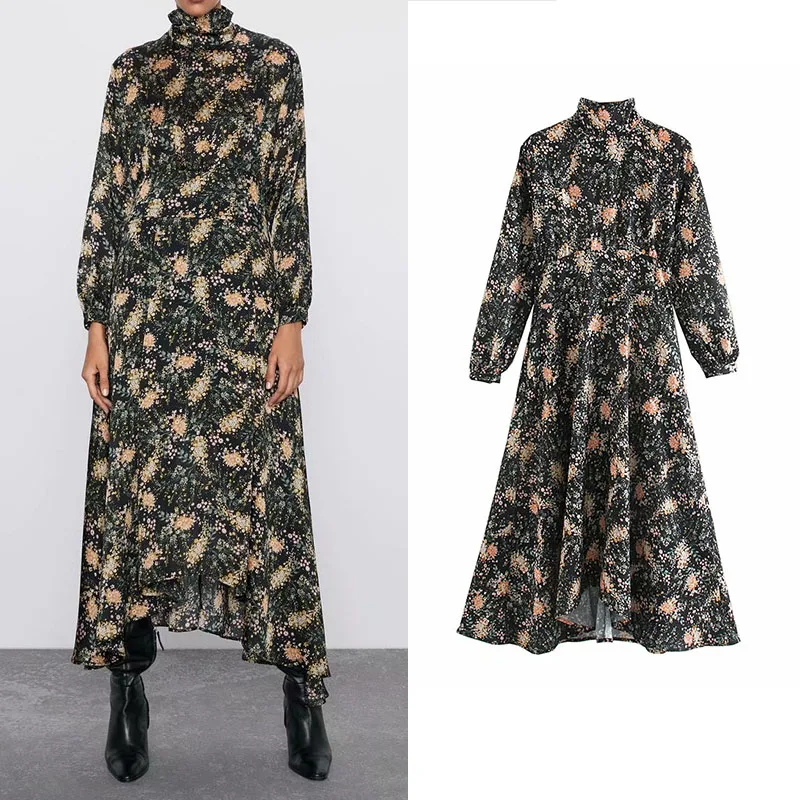 Женское платье с цветочным принтом za повседневное ТРАПЕЦИЕВИДНОЕ миди длинными