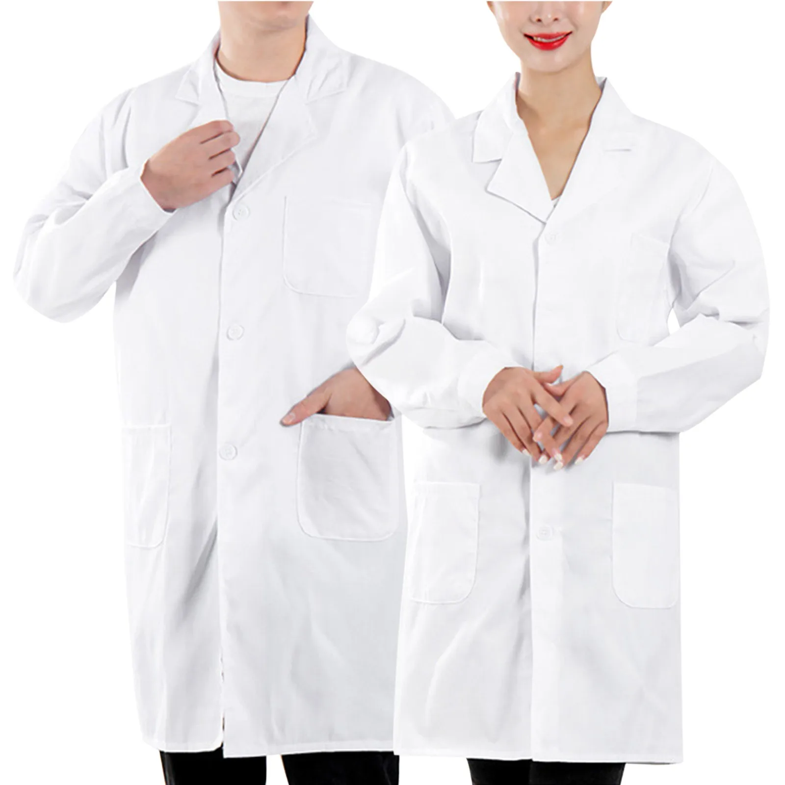 Single-breasted Turn Down Collar White Lab Coat Women Men Doctor Clothing For Hospital Laboratory Dentist Beauty Salon Pharmacy