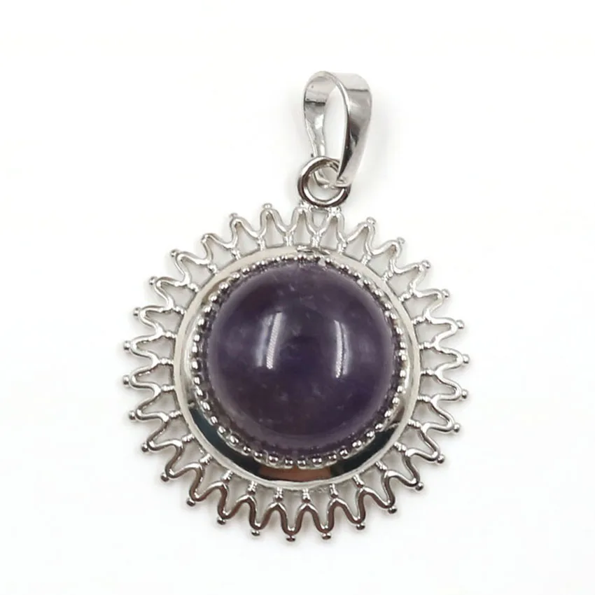 Подсолнечник посеребренный розовый кварцевый кристалл круглый кабошон кулон