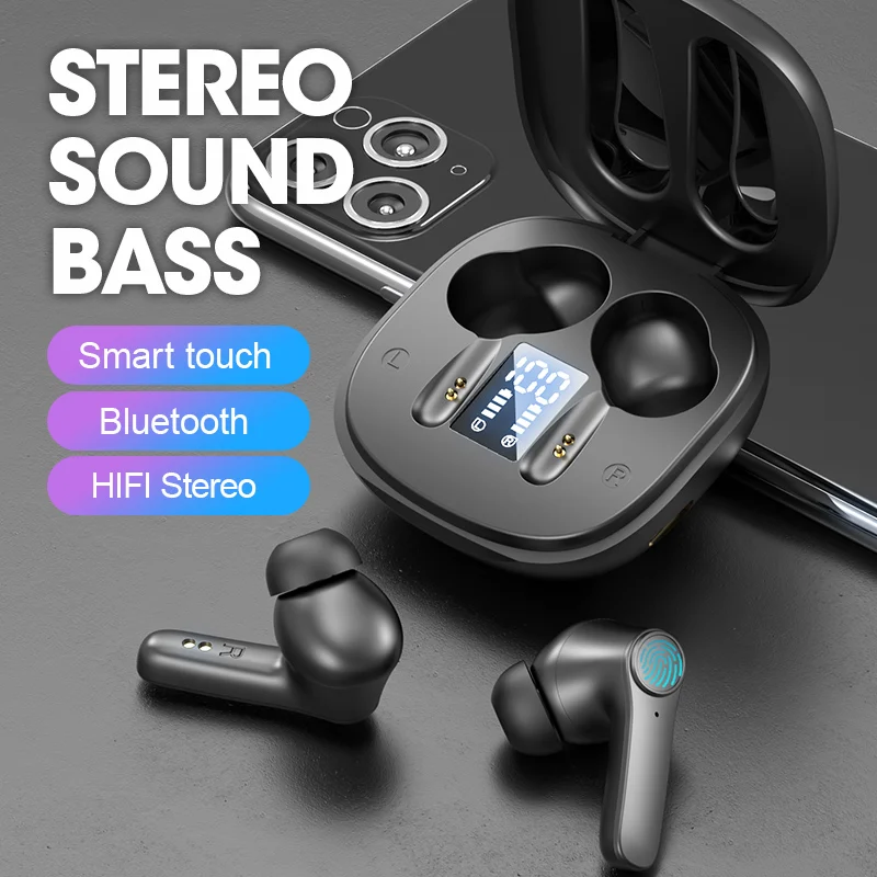 

TWS Bluetooth Headphones 5.0 Mini Touch Digital Display Sports Noise Reduction Waterproof Wireless Headset with Charging Box