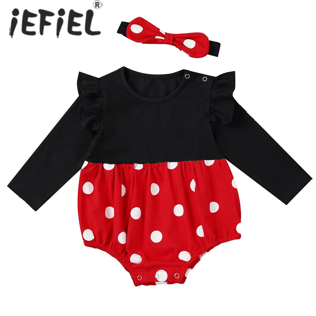 

Baby Girls Polka Dots Sets Princess Long Sleeves Ruffles Romper With Headband Infant Baby Birthday Party Clothing Outfits 3-24M