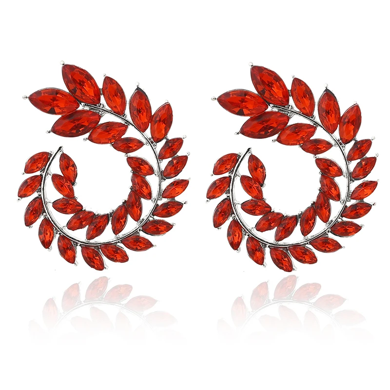 E2483 Silver Red XIYANIKE Модные полые спиральные Красочные листья очаровательные серьги-капли Стразы для женщин пирсинг трендовые ювелирные изделия - Окраска металла: E2483 Silver Red