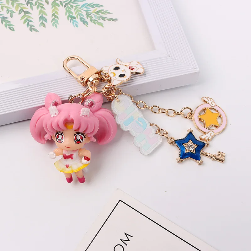 

INS Ugly Cute Sailor Moon Keychain Car Key Chains Water Ice Moon Girl Heart Key Chain Bag Pendant Cherry Maruko Doll Key Ring