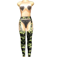 personality skinny stretch jumpsuits camouflage print evening prom party show performance stage wear backless nightclub costume