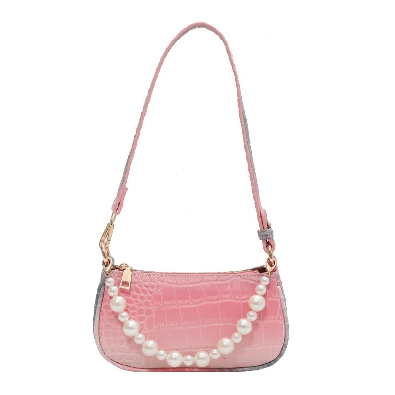 

Pearl Design Stone Pattern Shoulder Underarm Bags for Women 2021 PU Leather Travel Handbag Fashion Luxury Crossbody Purses Sac