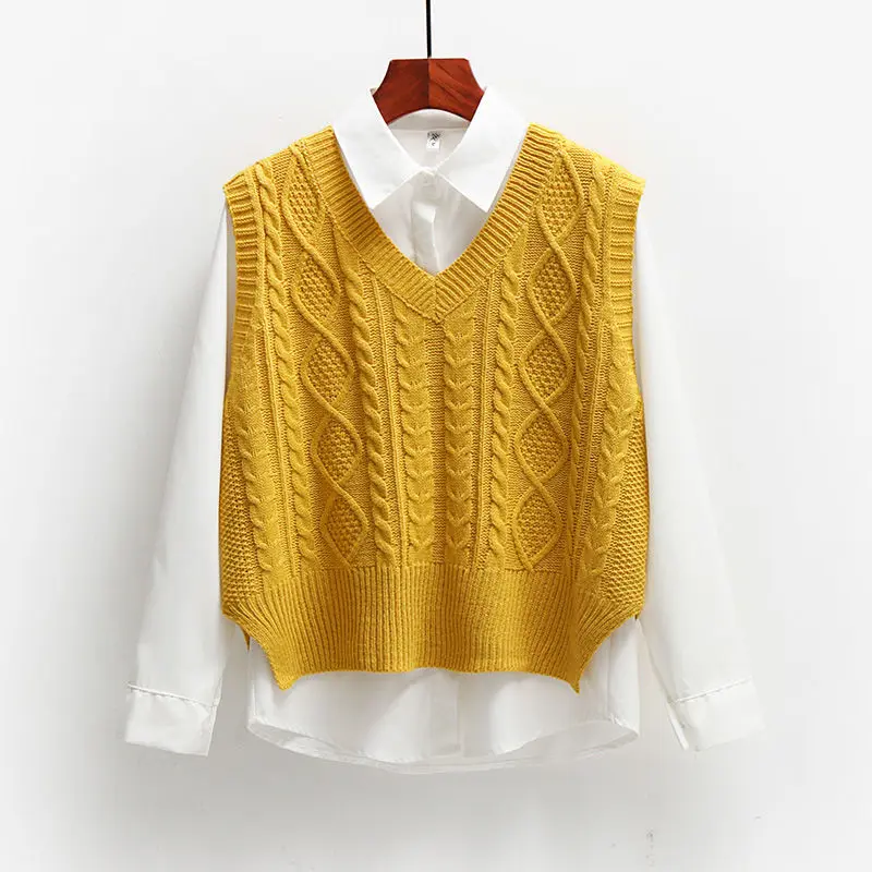

2021 Autumn New Women Fashion Knitted Vest Sleeveless V-Neck Solid Casual Loose Sweaters All-match Female Coats