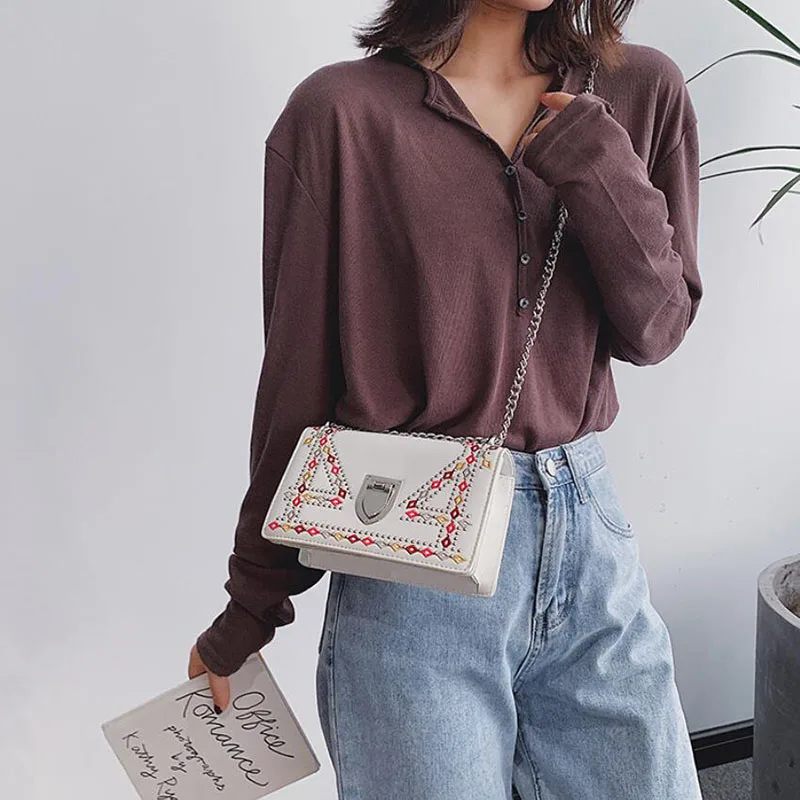 2019 new vintage embroidery women handbags crossbody shoulder bags small flap ladies hand pu leather luxury dames tassen | Багаж и сумки