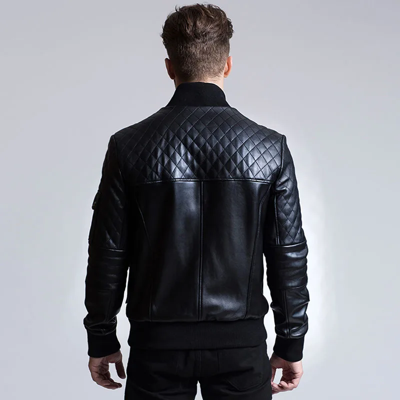 Куртка мужская приталенная из натуральной овечьей кожи мотоциклетный пиджак с