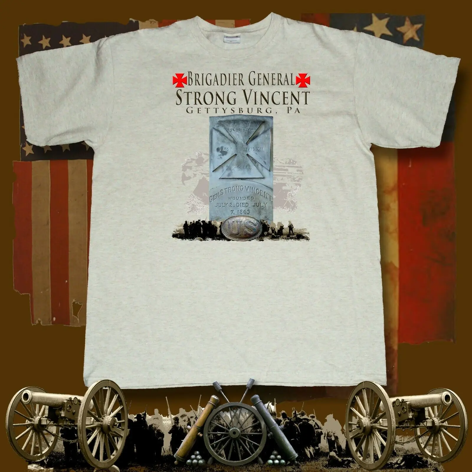 Футболка с изображением сильного Винсента памятника геттиберга ПА американской