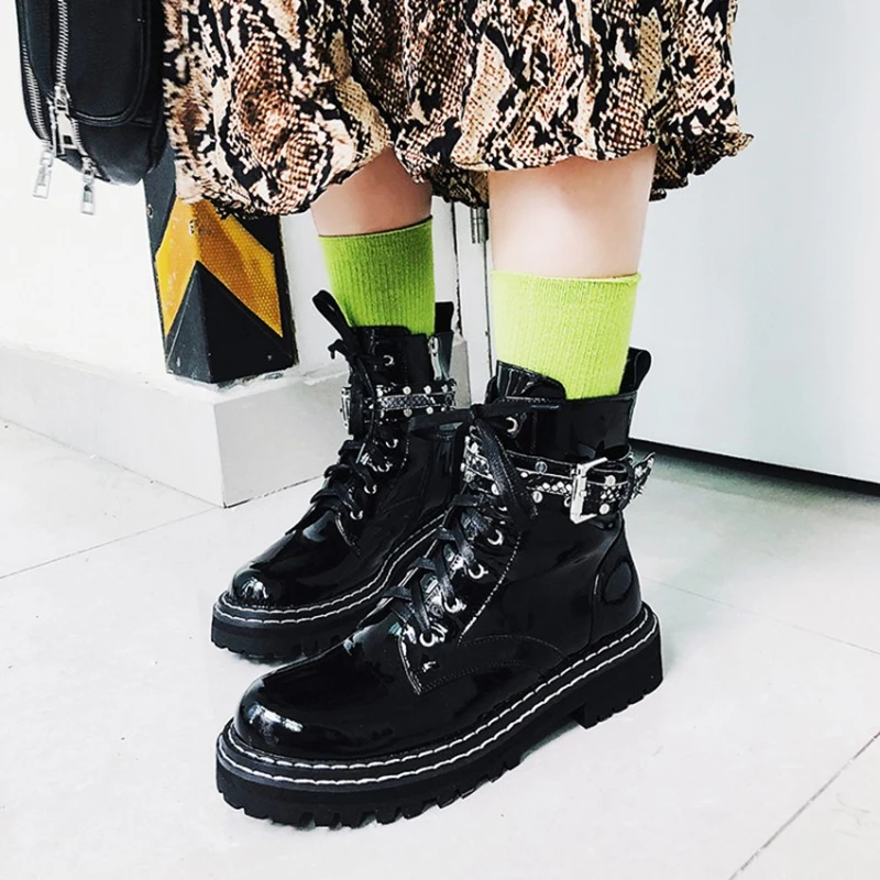 

2020 new metal punk style Martin boots round toe platform ankle boots women