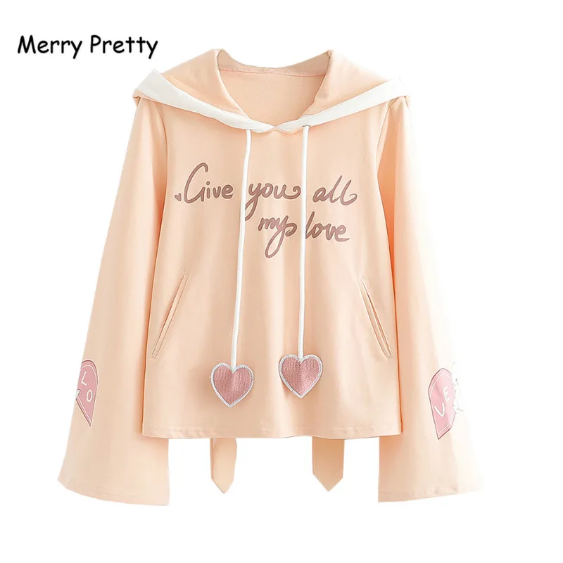 Merry Pretty женские розовые толстовки с капюшоном и буквенным принтом зимние милые стильные толстовки с длинным рукавом женские пуловеры Harajuku