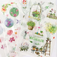 6 pcsset watercolor flower plants cute stickers scrapbooking diy stationery diary sticker pack sheets koean journaling