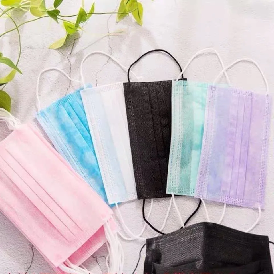 10 100 шт Черный Одноразовая Маска для лица белые розовые нетканые крышки рта 3 Слои