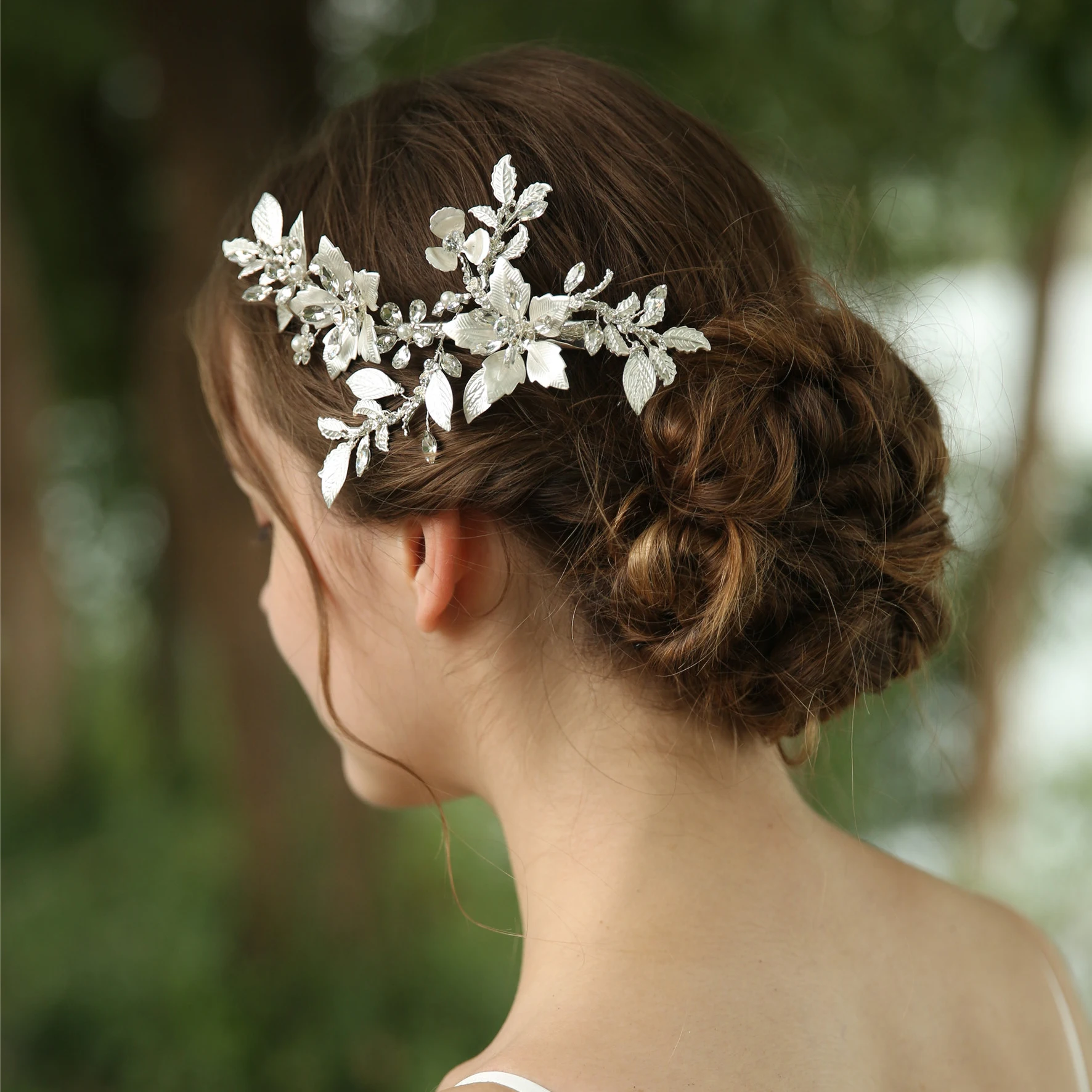 

Silver Color Flower Leaf Clip Headband Hair Accessories For Women Rhinestone Flower Clip Headband Ornament Hair Clip Jewelry
