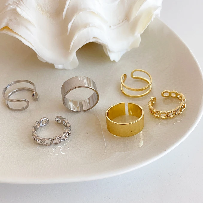 

Vintage Ring Set For Women Jewelry Simple Smooth Metal Gold Silver Color Round Adjust Finger Rings Ladies Charms Jewellery