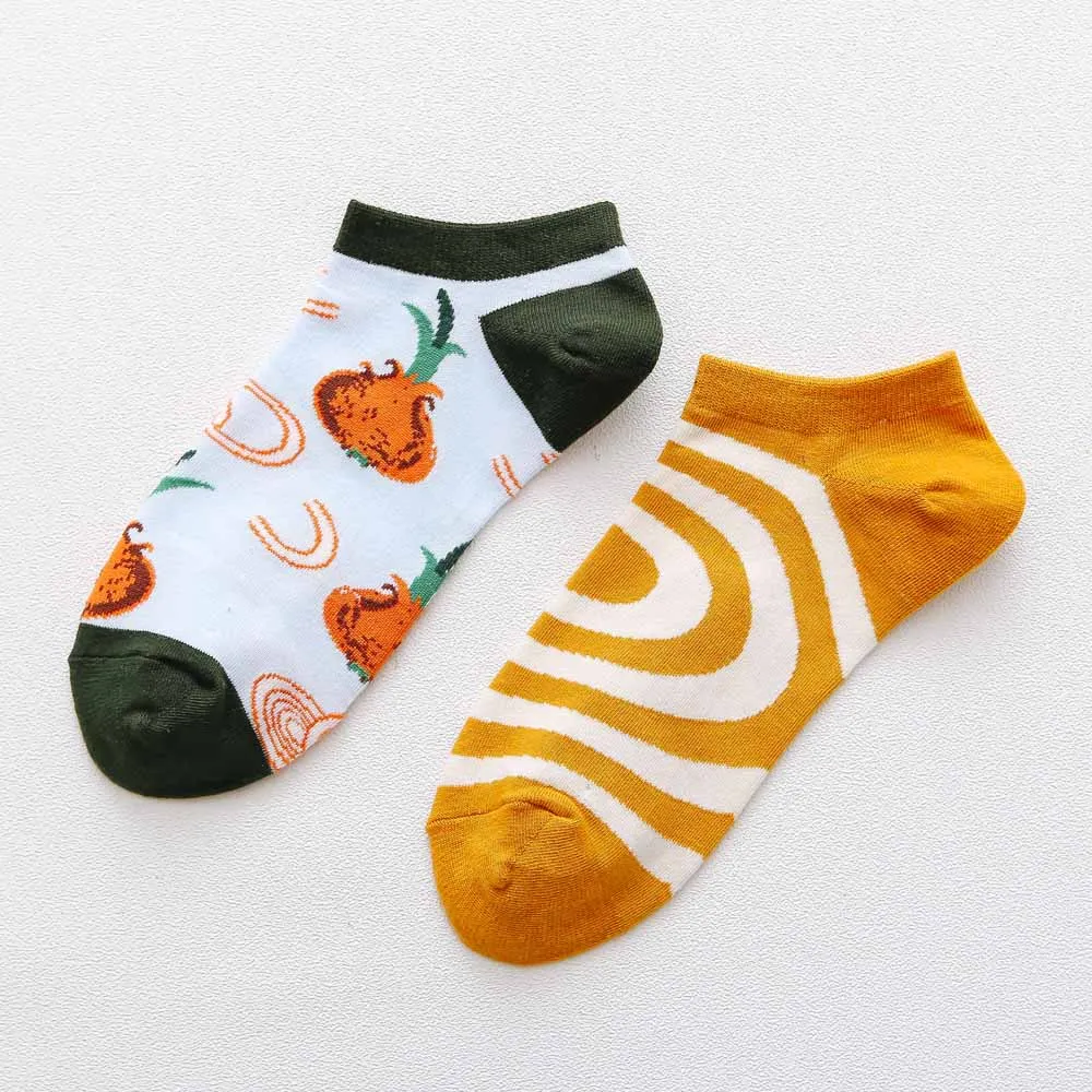 1 пара, модные носки с забавными фруктами, женские мужские короткие носки, Летние Повседневные Дышащие хлопковые короткие носки, мужские носки унисекс