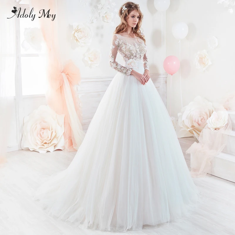 Свадебное платье с длинным рукавом Adoly Mey элегантное ТРАПЕЦИЕВИДНОЕ ПЛАТЬЕ С v