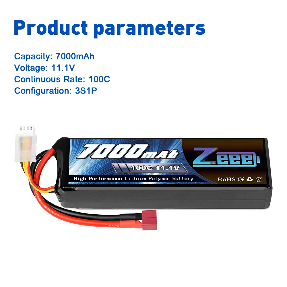 Zeee 11 1 V 100C 7000mAh 3S Lipo батарея Deans разъем с металлическими пластинами для RC