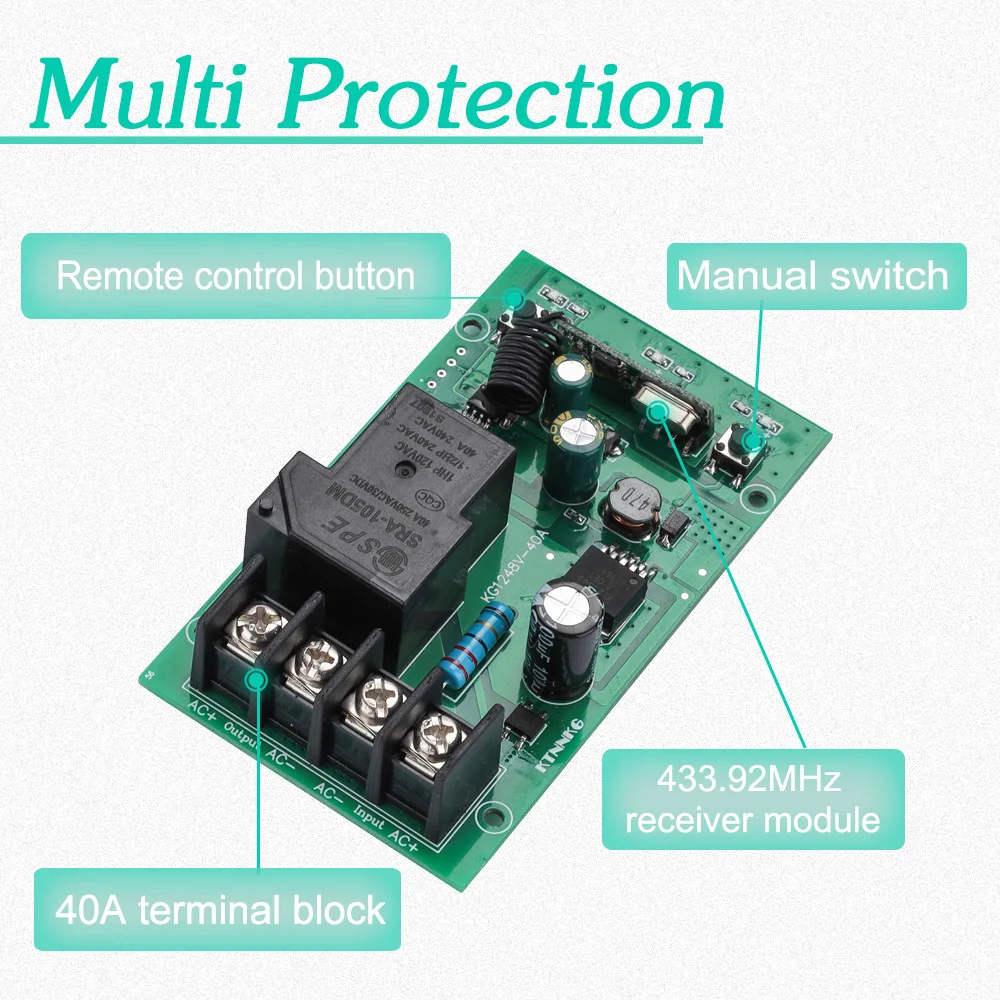 DC7-36V KTNNKG 40A relay remote control switch with wall touch transmitter for controlling high-power appliances up to 4000W |