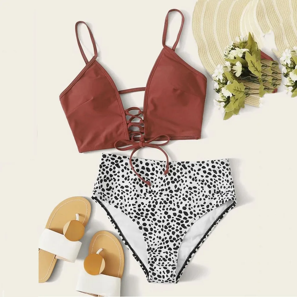 Бикини 2020 на шнуровке купальники из двух частей женский купальник с высокой