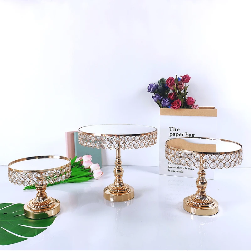 Gold acryl Mirror Metal Cake Stand Round  Wedding Birthday Party Dessert Cupcake Pedestal Display Plate Home Decor