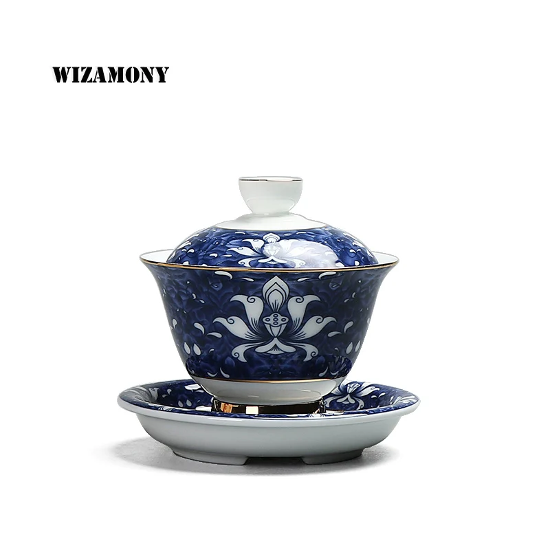 

WIZAMONY Jingdezhen Chinese Porcelain High Quality teapot Ceramic Gaiwan Tea set Teapot with tea tray Antique Enamel